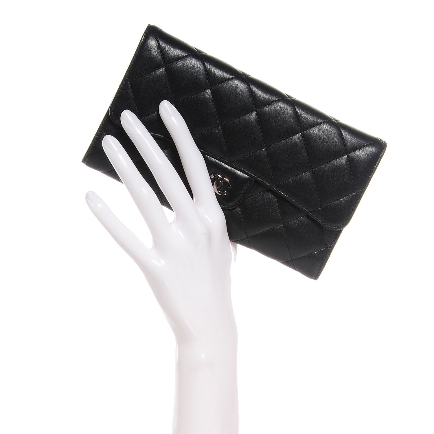 Chanel Lambskin Quilted Large Flap Wallet Black 9 of 9