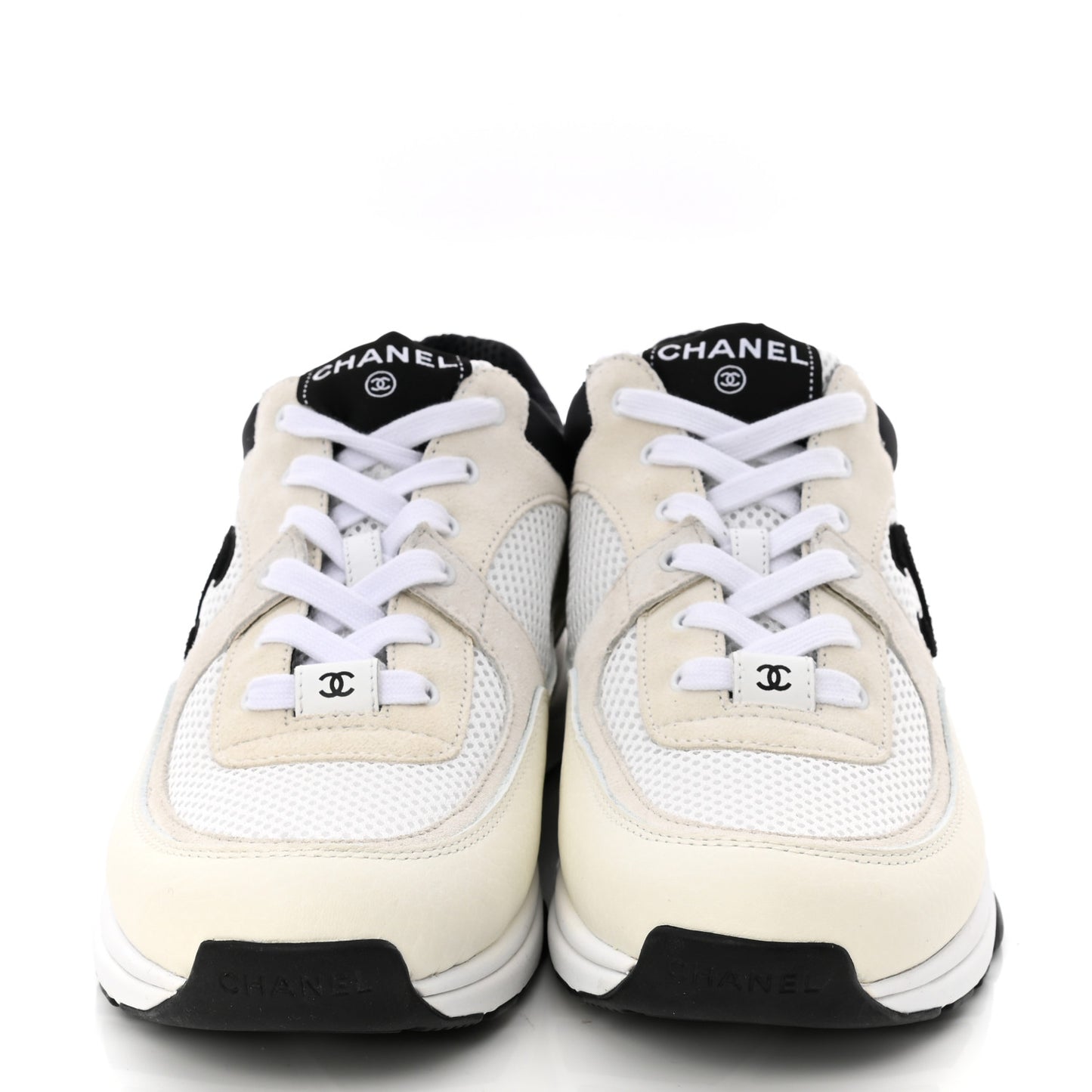 Mesh Suede Calfskin Grained Calfskin Womens CC Sneakers 40.5 White Black