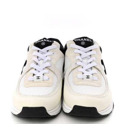 Chanel Mesh Suede Calfskin Grained Calfskin Womens CC Sneakers 40.5 White Black 2 of 10