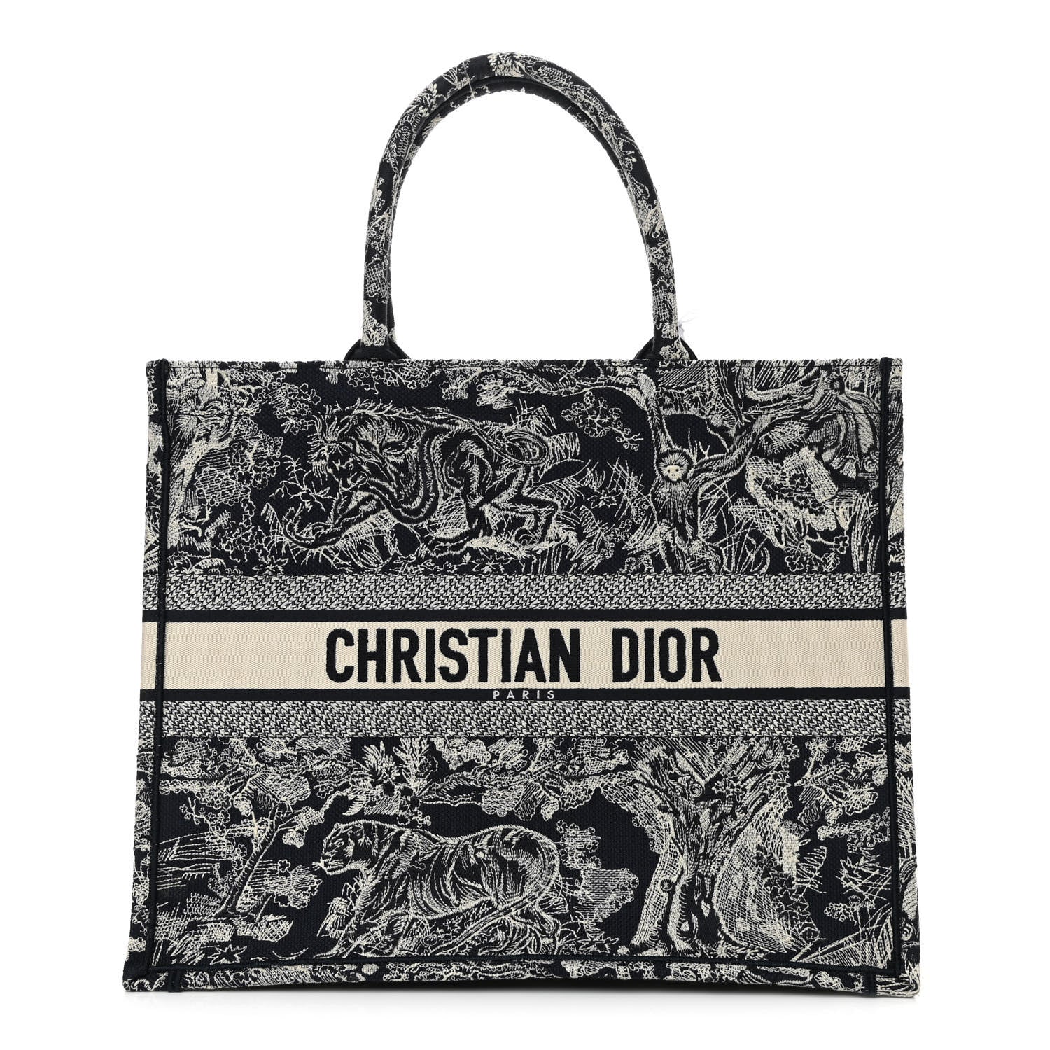 Christian Dior Canvas Embroidered Large Dioriviera Toile De Jouy Reverse Book Tote Blue 1 of 9