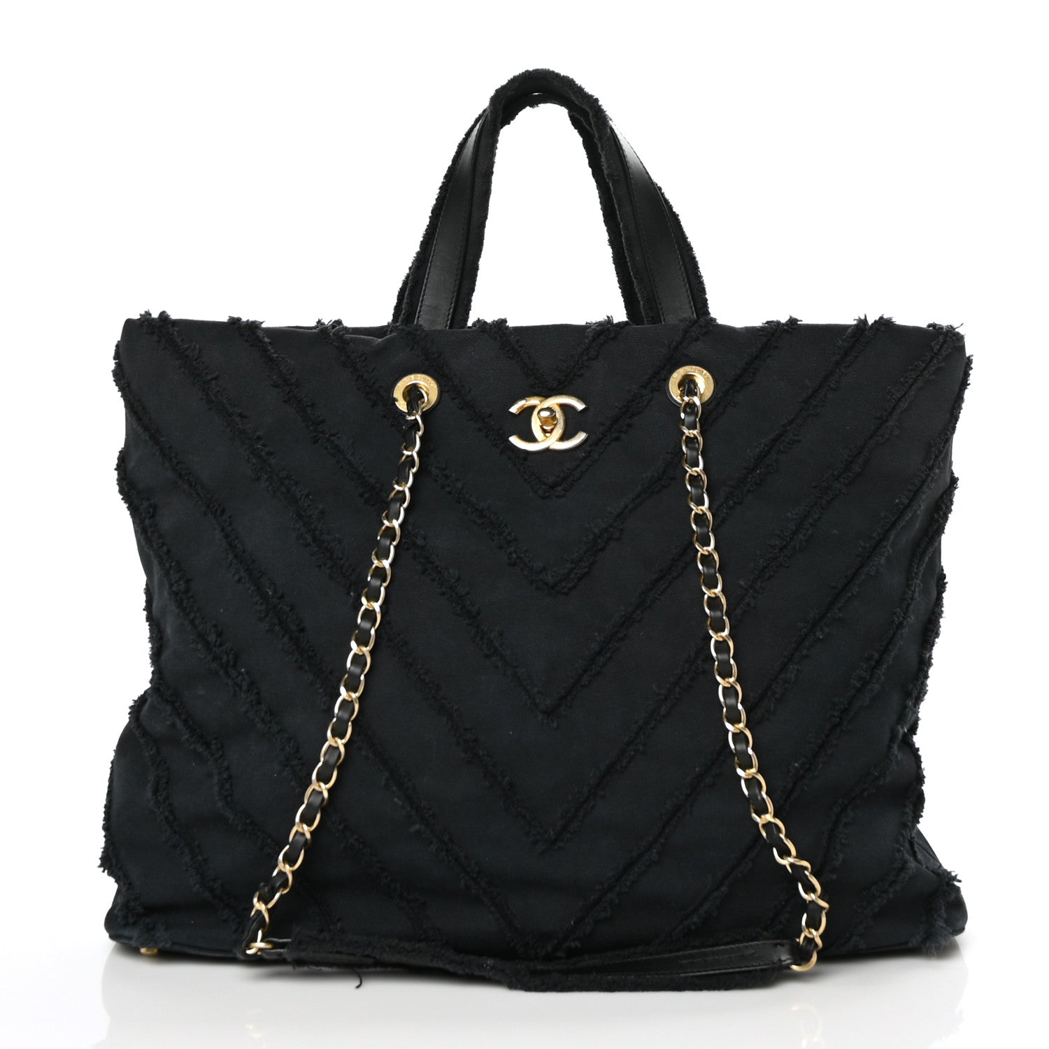 Chanel Canvas Chevron Cuba Patchwork Shopper Tote Black 1 of 9