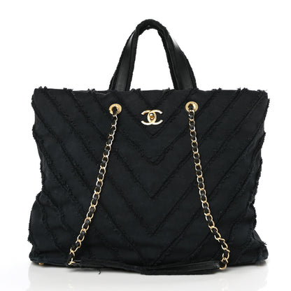 Chanel Canvas Chevron Cuba Patchwork Shopper Tote Black 1 of 9