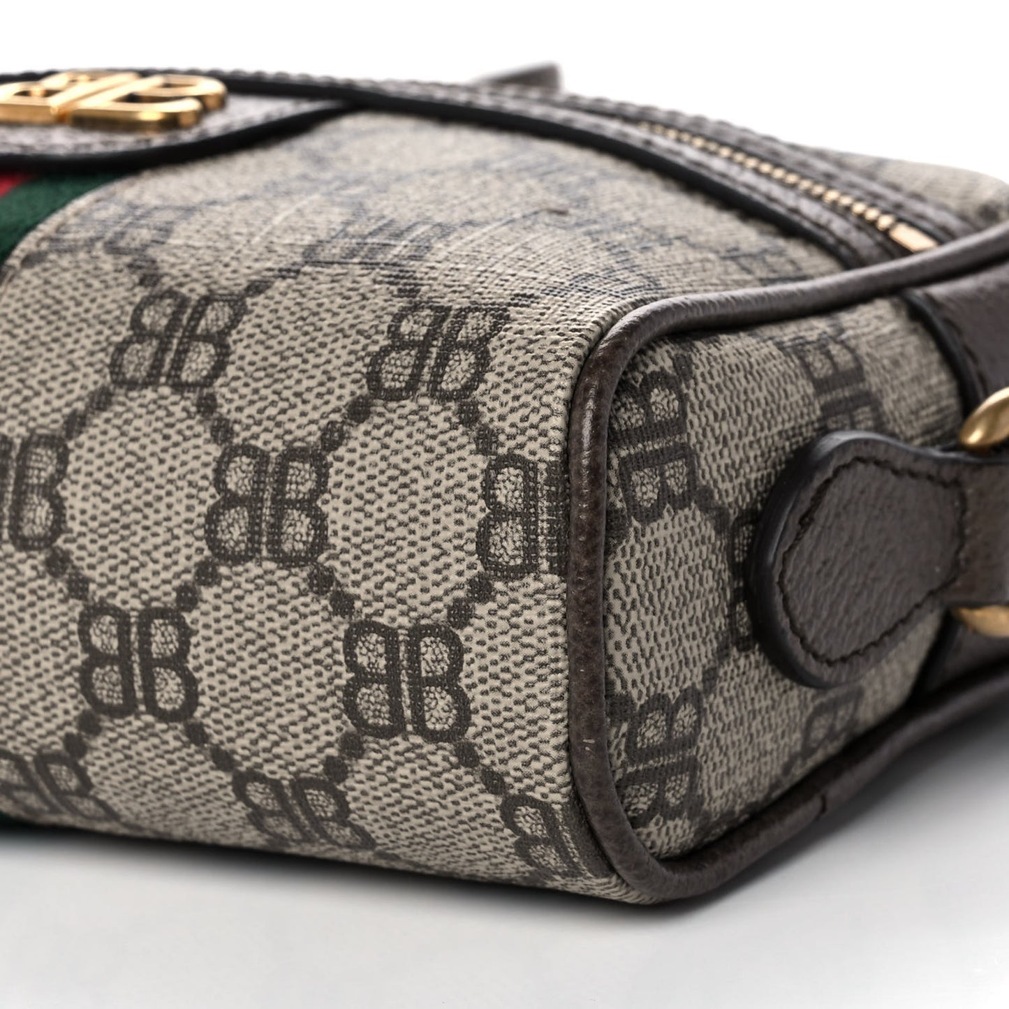 X BALENCIAGA BB Supreme Monogram Web Mini Ophidia Shoulder Bag Beige New Acero