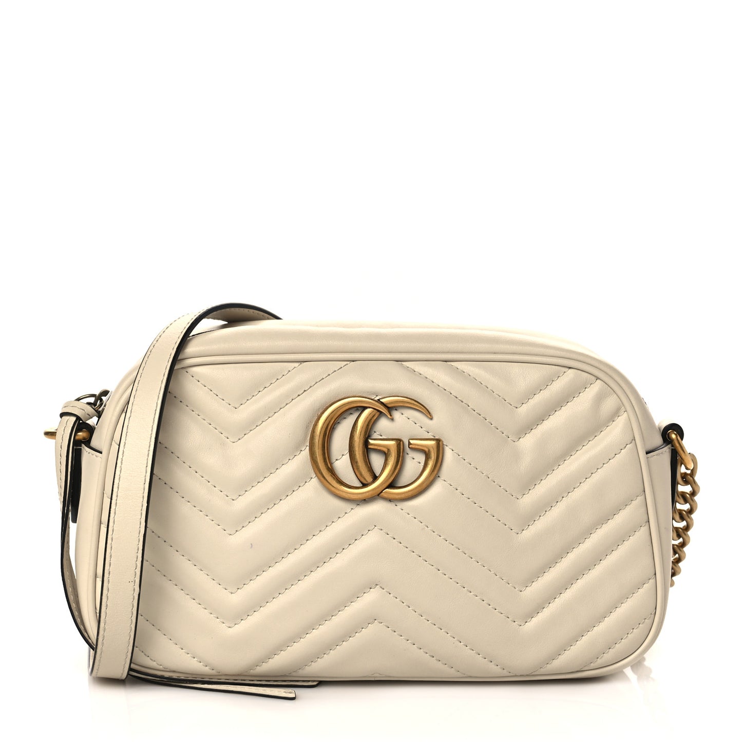 Calfskin Matelasse Small GG Marmont Chain Shoulder Bag White