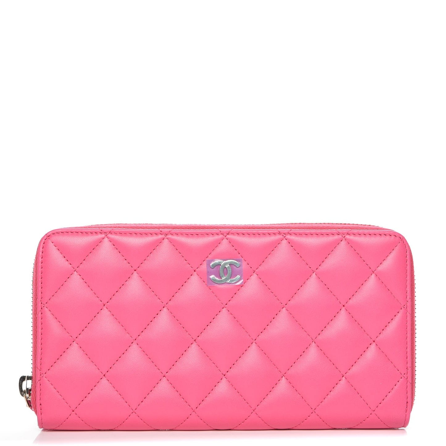 Lambskin Quilted Large Gusset Zip Around Wallet Pink