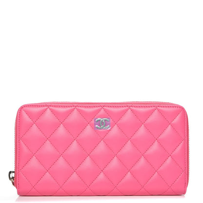 Chanel Lambskin Quilted Large Gusset Zip Around Wallet Pink 1 of 8