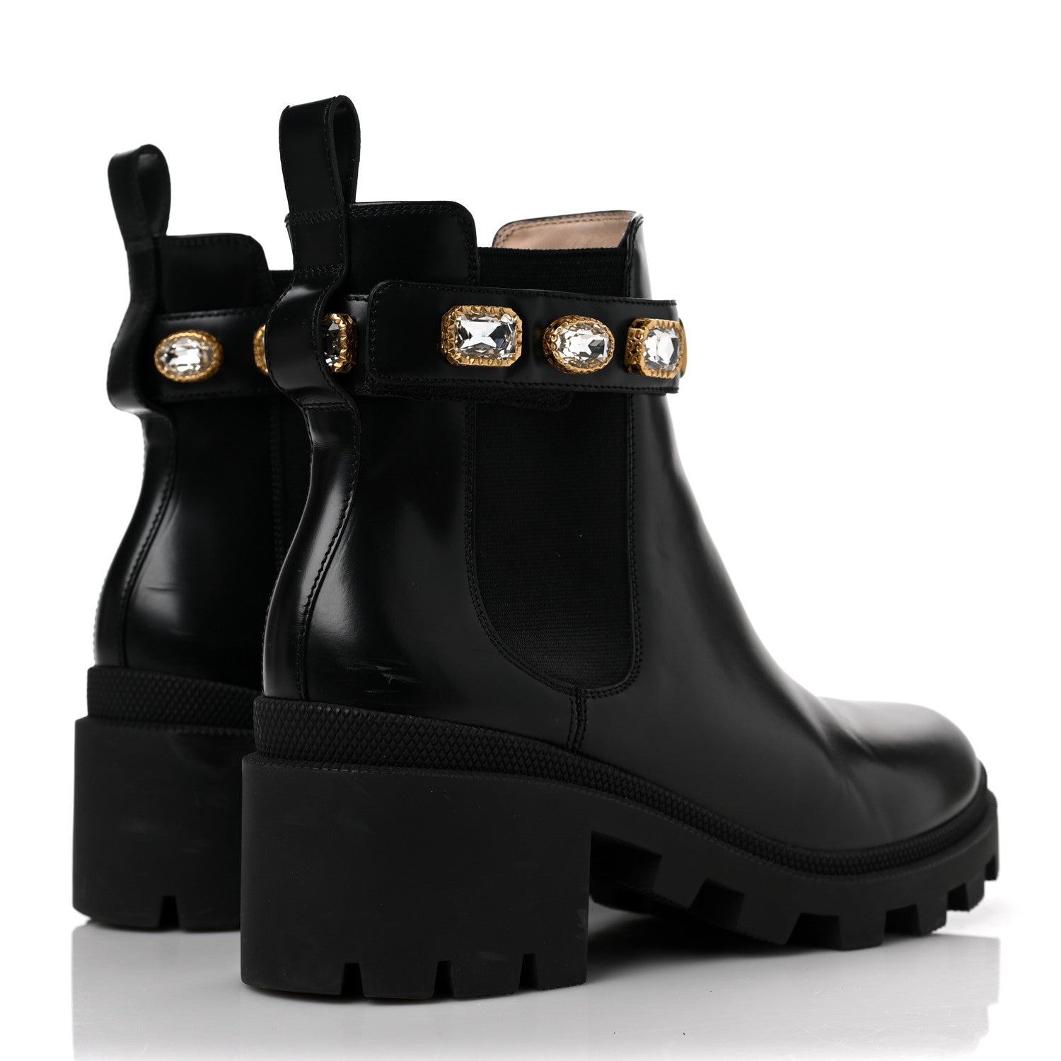 Gucci Calfskin Crystal GG Trip Chelsea Ankle Boots 39.5 Black 4 of 11