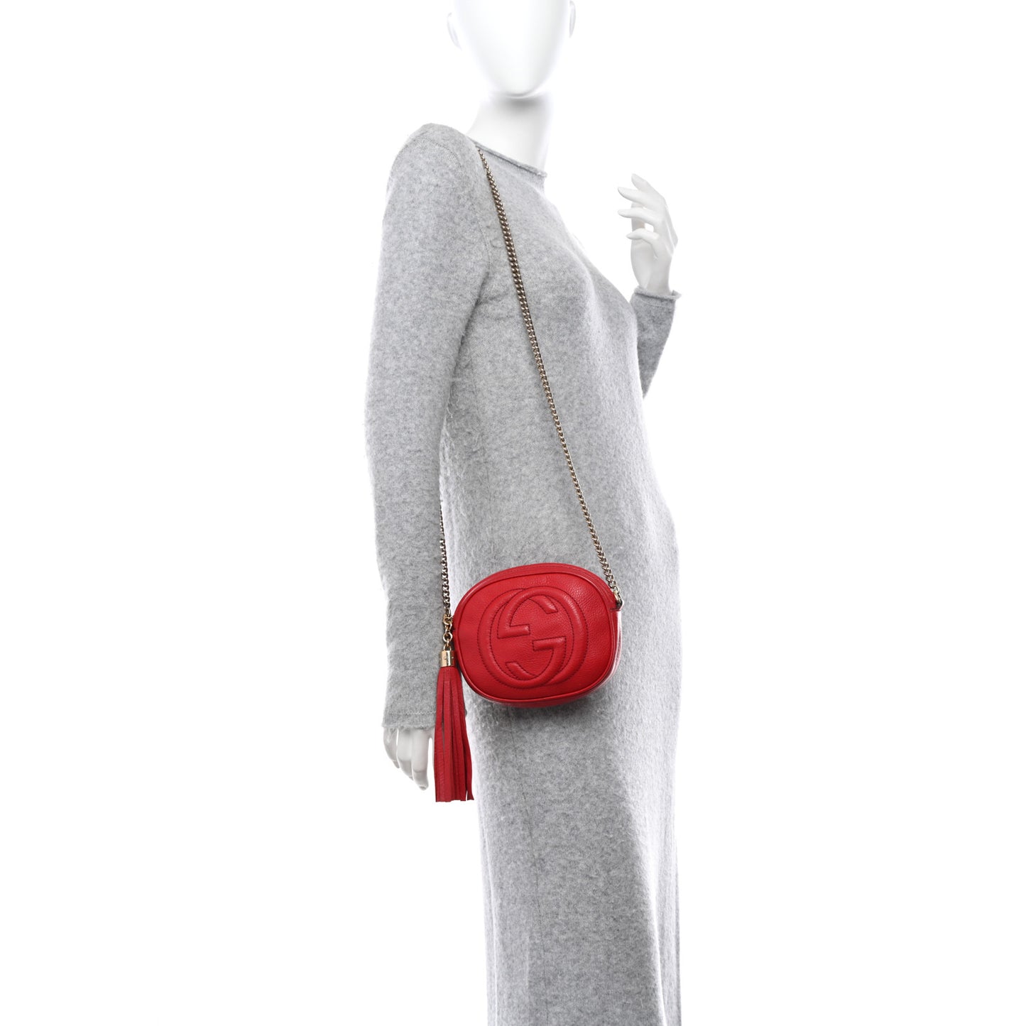 Pebbled Calfskin Mini Soho Chain Bag Tabasco Red