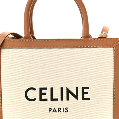 Celine Canvas Calfskin Logo Print Small Vertical Cabas Natural Tan 8 of 13