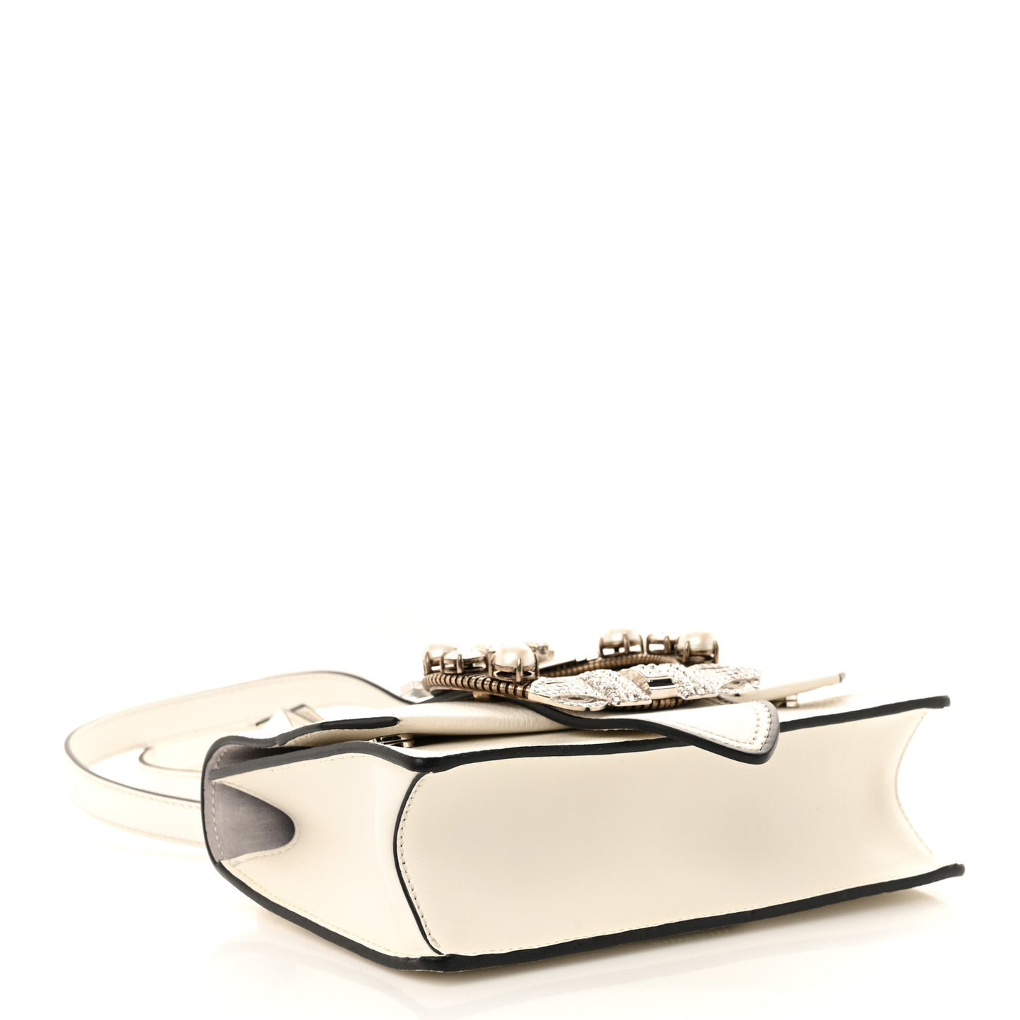 Goatskin Madras Soft Calf Crystal Embellished Shoulder Bag Bianco