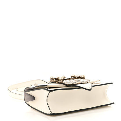 Miu Miu Goatskin Madras Soft Calf Crystal Embellished Shoulder Bag Bianco 4 of 11