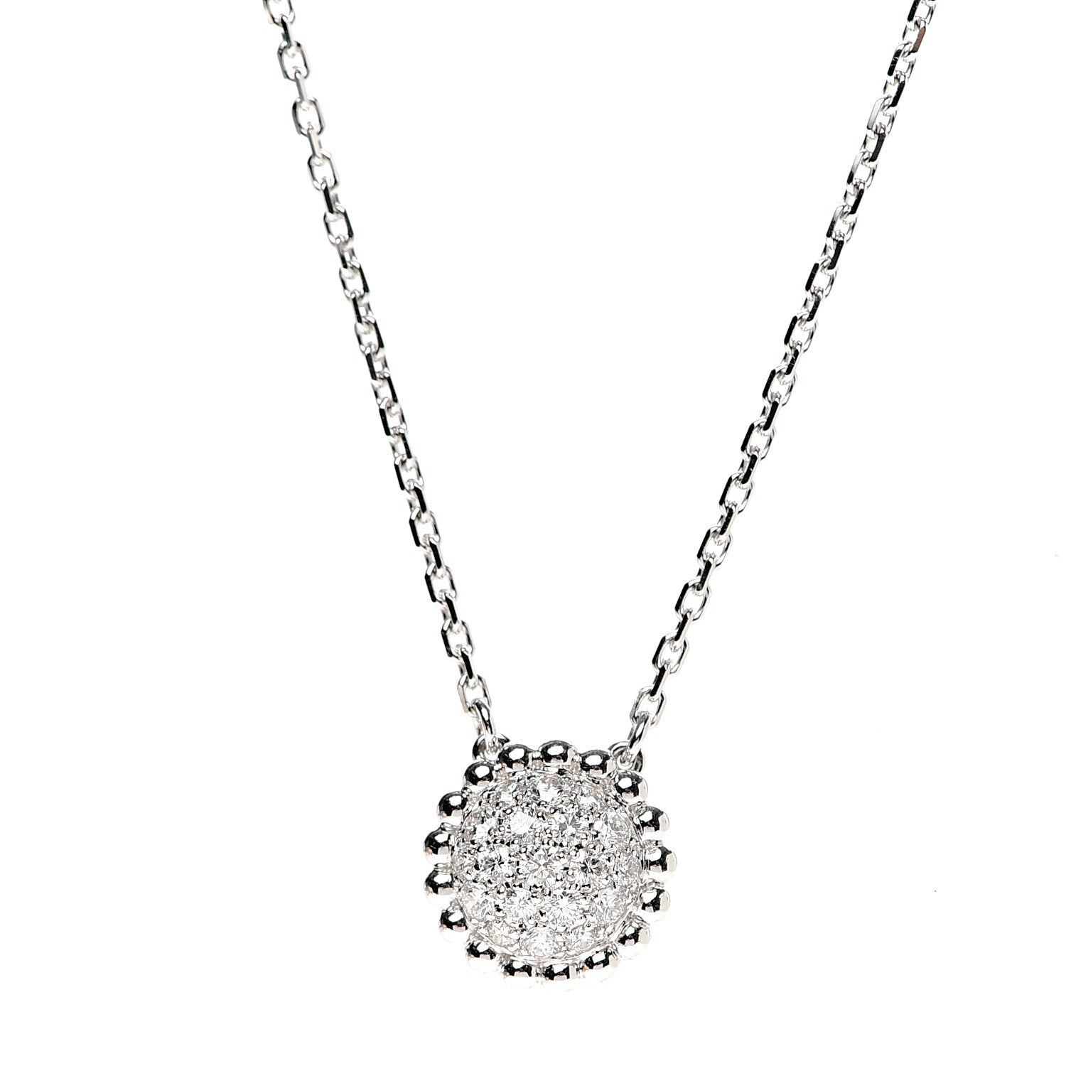 Van Cleef & Arpels 18K White Gold Diamond Perlee Pendant Necklace 4 of 9