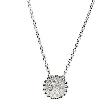 Van Cleef & Arpels 18K White Gold Diamond Perlee Pendant Necklace 4 of 9