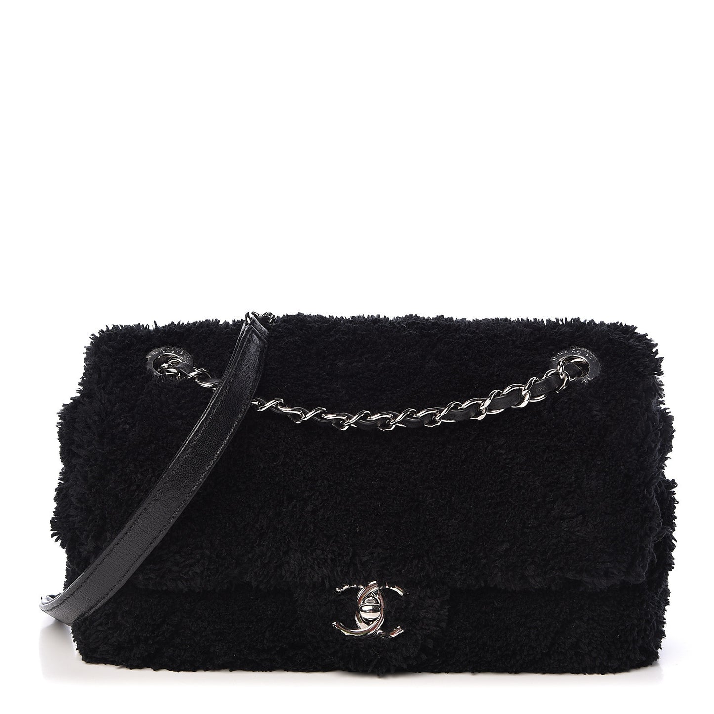 Lambskin Calfskin Mixed Fibers Quilted Medium Flap Black