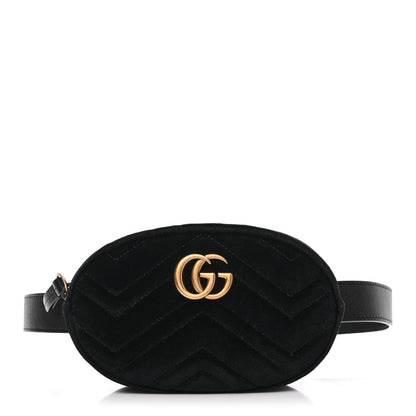 Gucci Velvet Matelasse GG Marmont Belt Bag Black 1 of 13