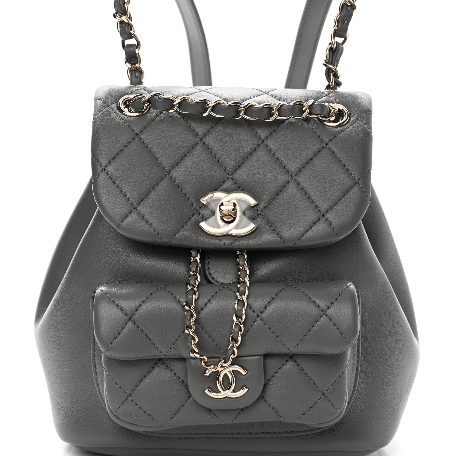 Chanel Lambskin Quilted Small Duma Drawstring Backpack Grey 7 of 11