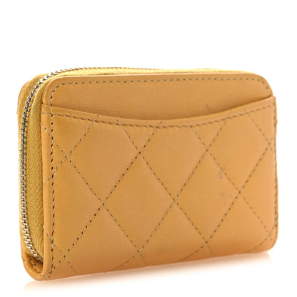 Chanel Metallic Lambskin Quilted Zip Around Coin Purse Wallet Yellow 3 of 10