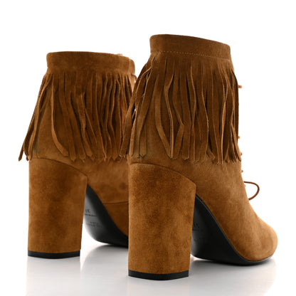 Saint Laurent Suede Babies 90 Fringe Ankle Boots 37 Light Tan 4 of 8