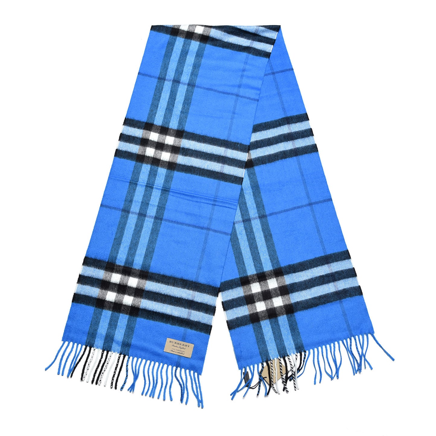 Cashmere Giant Check Fringe Scarf Bright Cornflower Blue
