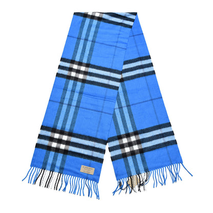 Burberry Cashmere Giant Check Fringe Scarf Bright Cornflower Blue 3 of 5