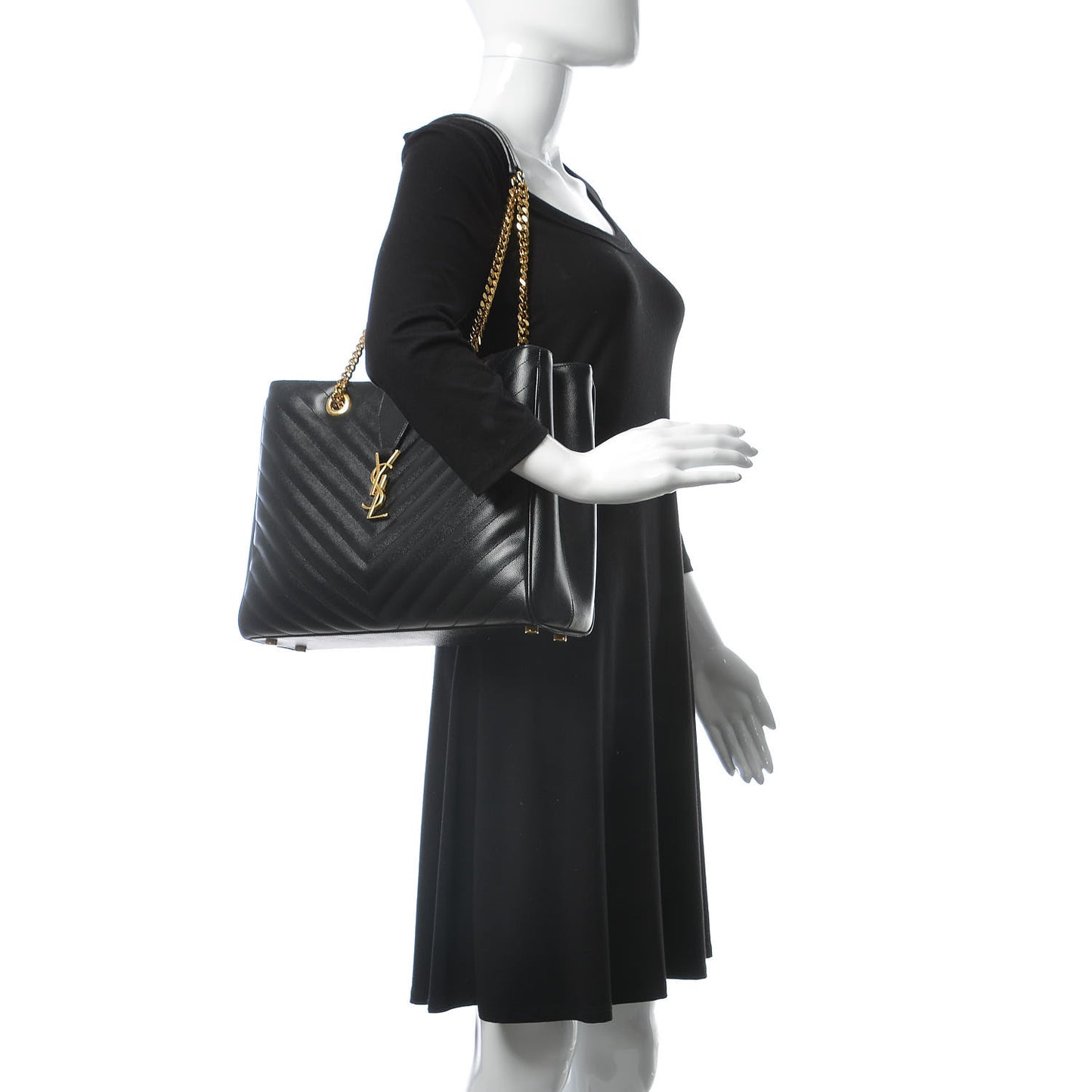 Grain De Poudre Matelasse Chevron Monogram Shopping Bag Black