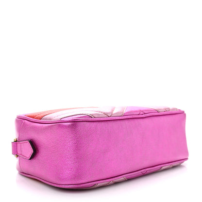 Gucci Laminated Nappa Matelasse Small GG Marmont Chain Shoulder Bag Fuxia Rosso Rosa 4 of 15
