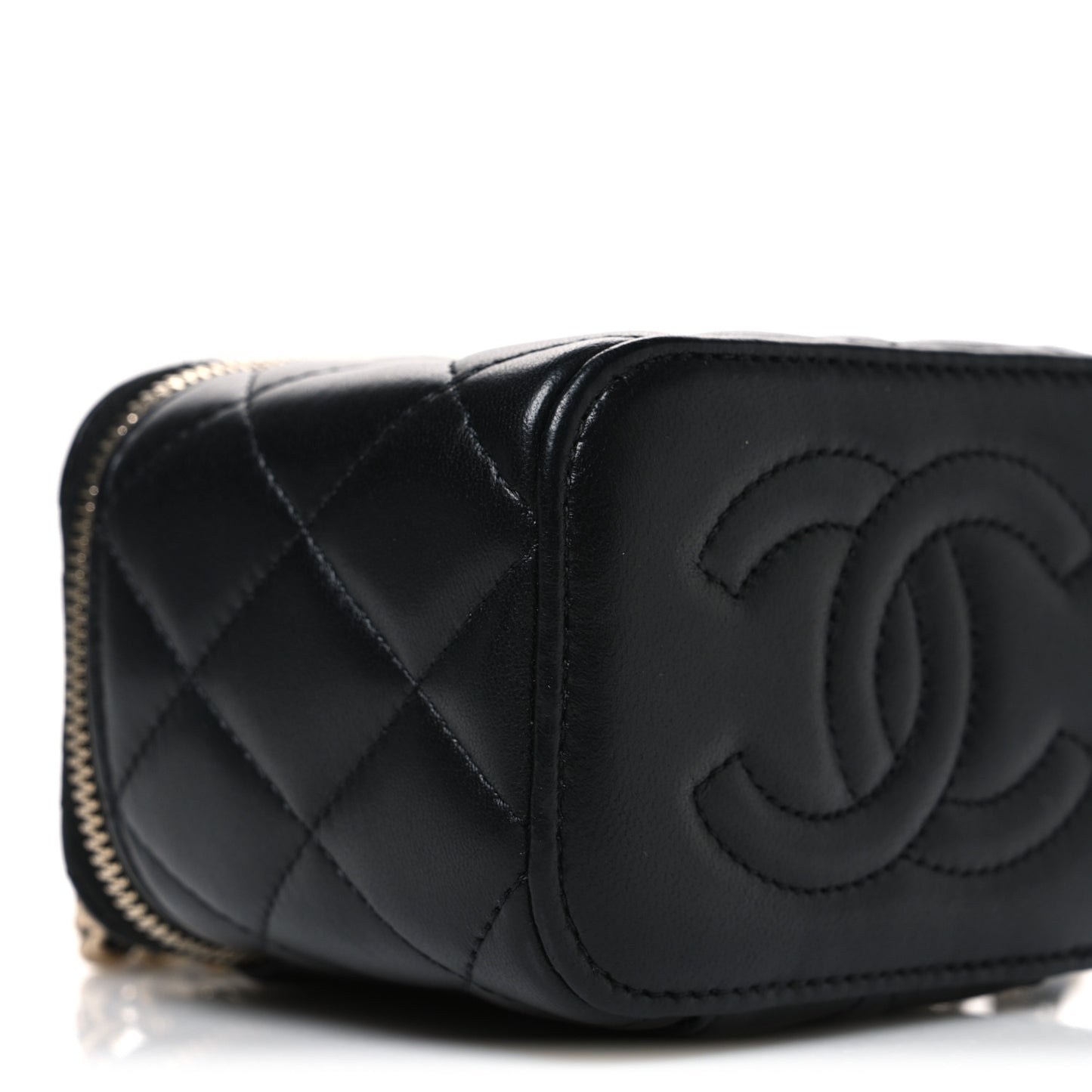 Lambskin Quilted Top Handle Mini Vanity Case With Chain Black