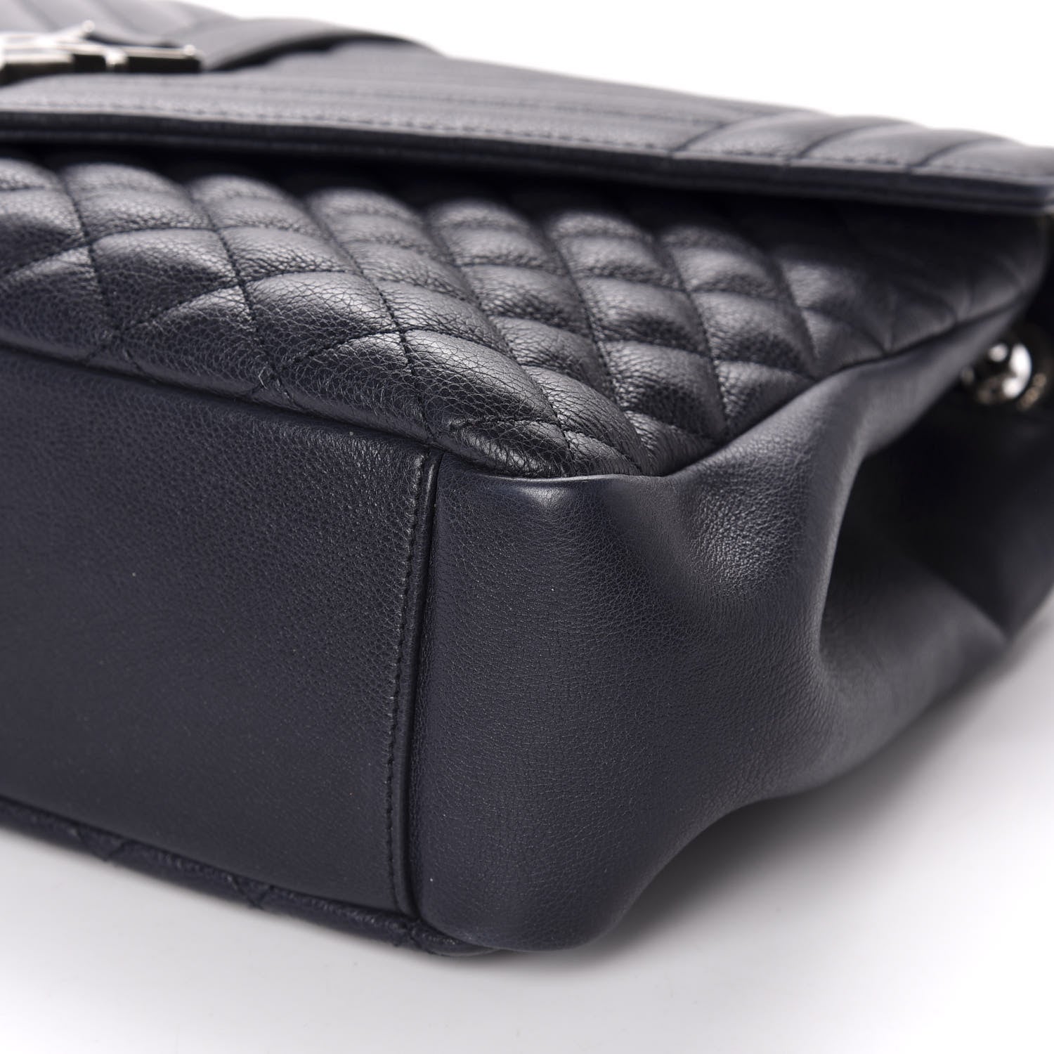Saint Laurent Calfskin Mixed Matelasse Triquilt Large Monogram Envelope Satchel Deep Marine 7 of 11