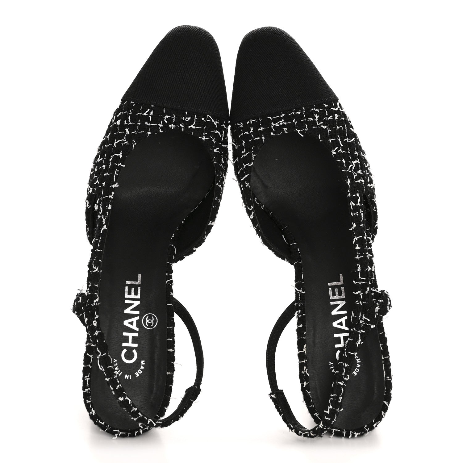 Chanel Tweed Grosgrain Cap Toe CC Slingback Pumps 39 Black White 2 of 11