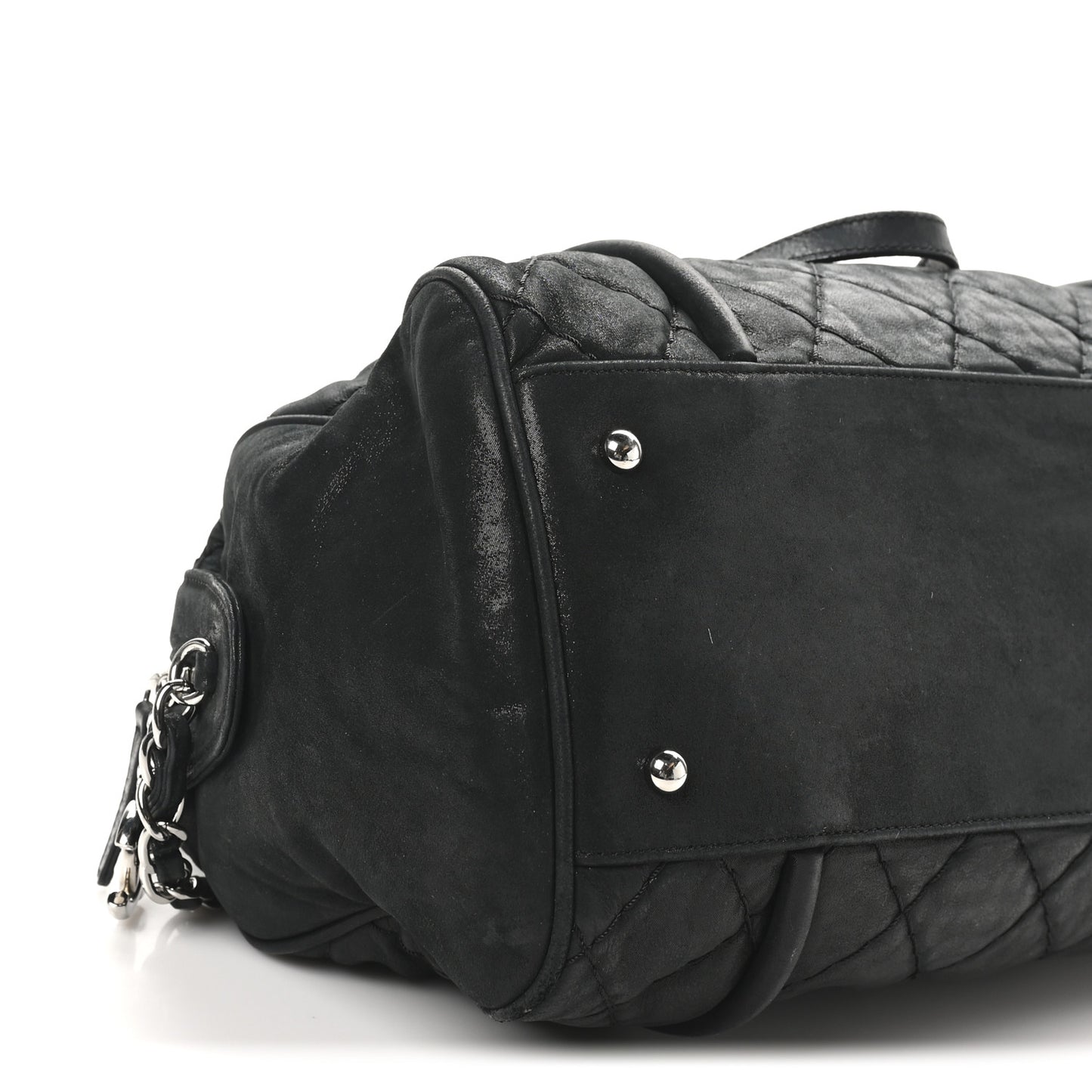 Iridescent Calfskin Quilted Relax CC Bowler Bag Black