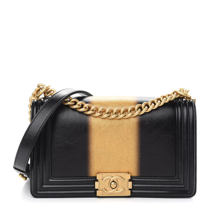 Chanel Metallic Glazed Calfskin Medium Boy Flap Black Gold 1 of 9
