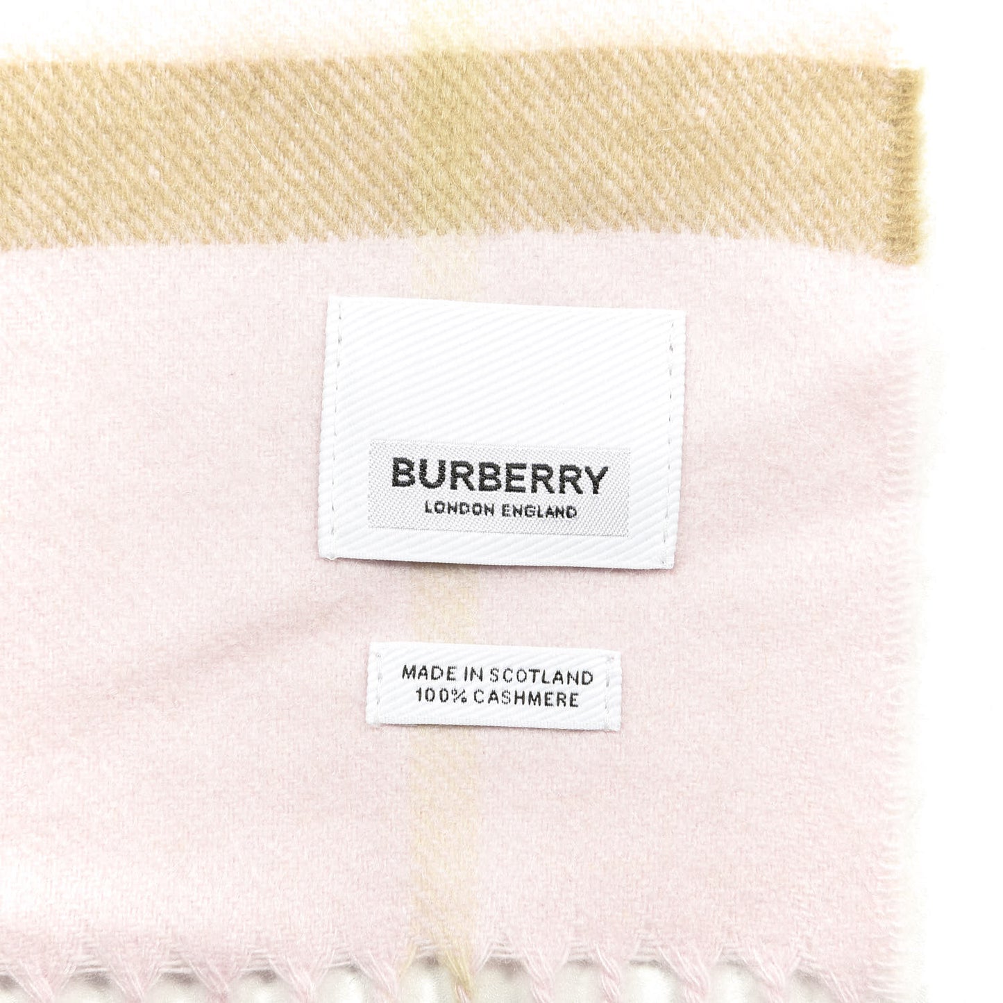 Cashmere Giant Check Fringe Scarf Pink