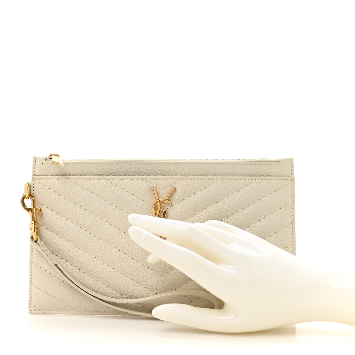 Saint Laurent Grain De Poudre Chevron Monogram Large Bill Pouch Blanc Vintage 2 of 10