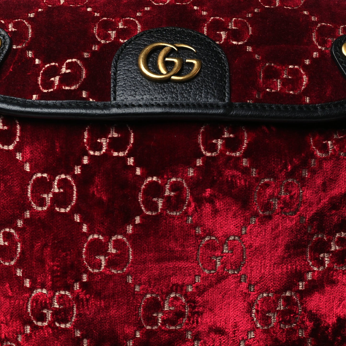 Velvet GG Monogram Textured Calfskin Web Small Double Buckle Backpack Red Cipria Black