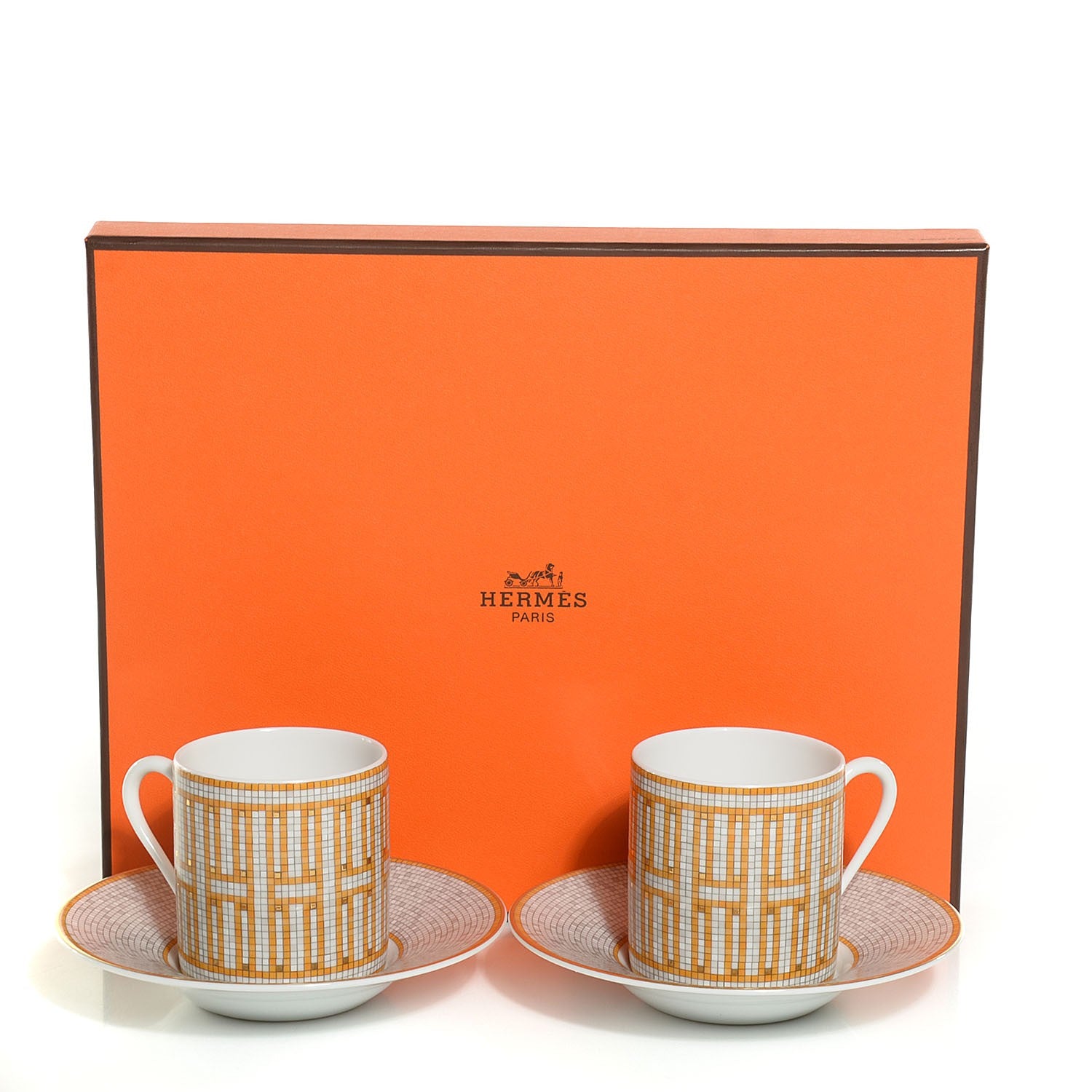 Hermes Porcelain Mosaique au 24 Coffee Cup and Saucer Set of 2 2 of 6