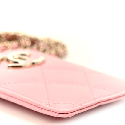 Chanel Lambskin Quilted Enamel Chanel Card Holder On Chain Light Pink 9 of 10