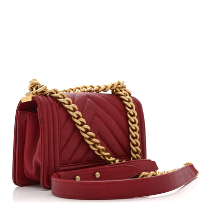 Chanel Caviar Chevron Quilted Small Boy Flap Dark Red 3 of 10