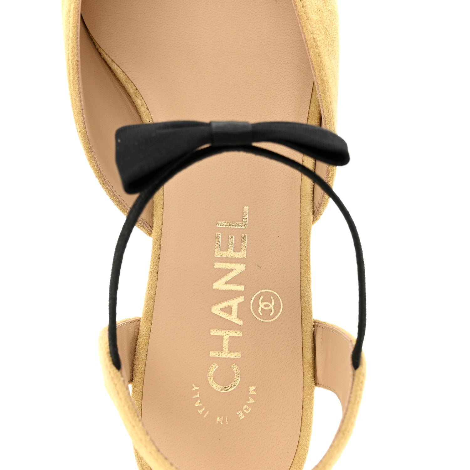 Chanel Suede Grosgrain Bow Cap Toe CC Slingback Flats 38 Beige Black 7 of 10