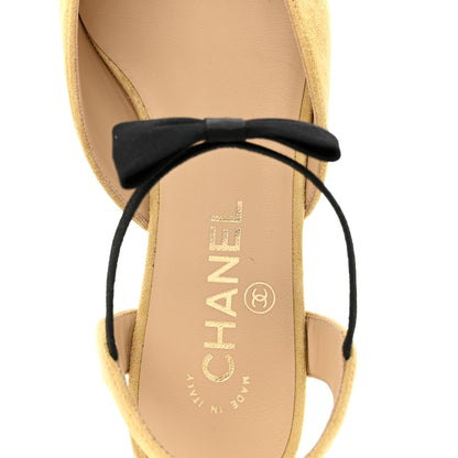 Chanel Suede Grosgrain Bow Cap Toe CC Slingback Flats 38 Beige Black 7 of 10