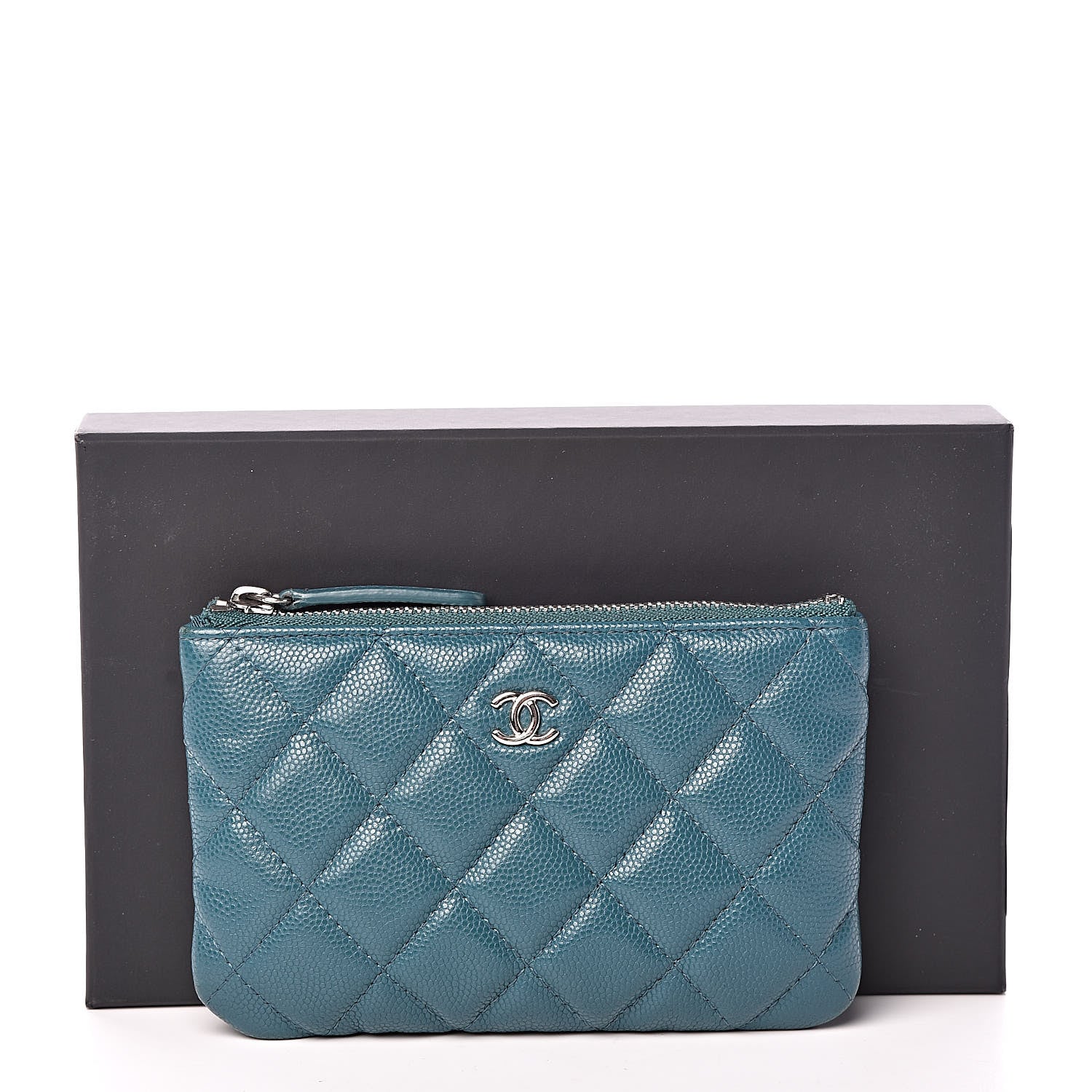 Chanel Caviar Quilted Small Cosmetic Case Dark Turquoise 8 of 8