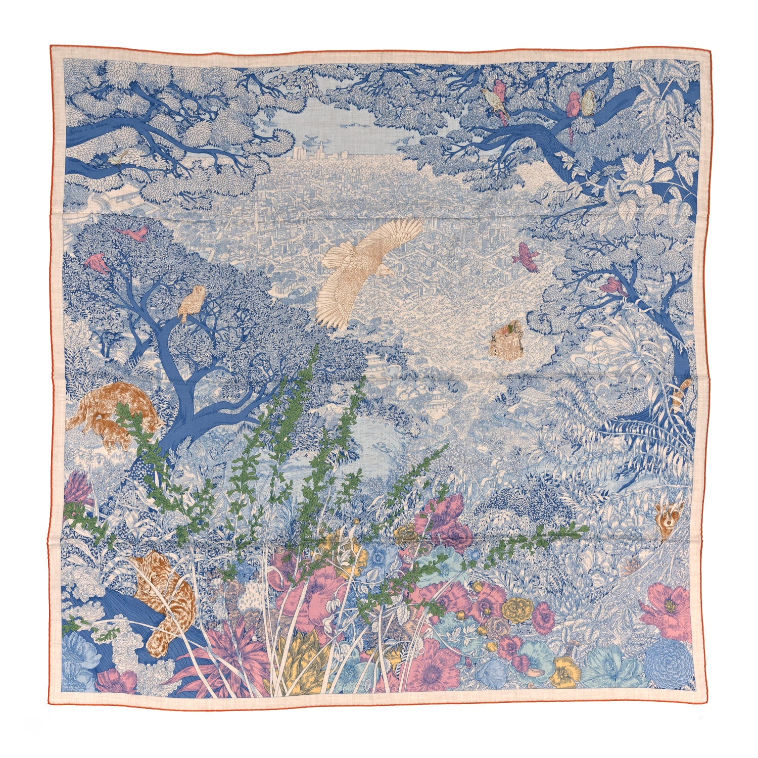 Hermes Cashmere Silk Retour a la Nature 140 Bleu Jean Rose Vert 1 of 4
