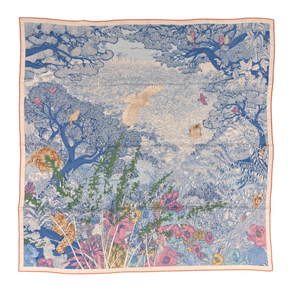 Hermes Cashmere Silk Retour a la Nature 140 Bleu Jean Rose Vert 1 of 4