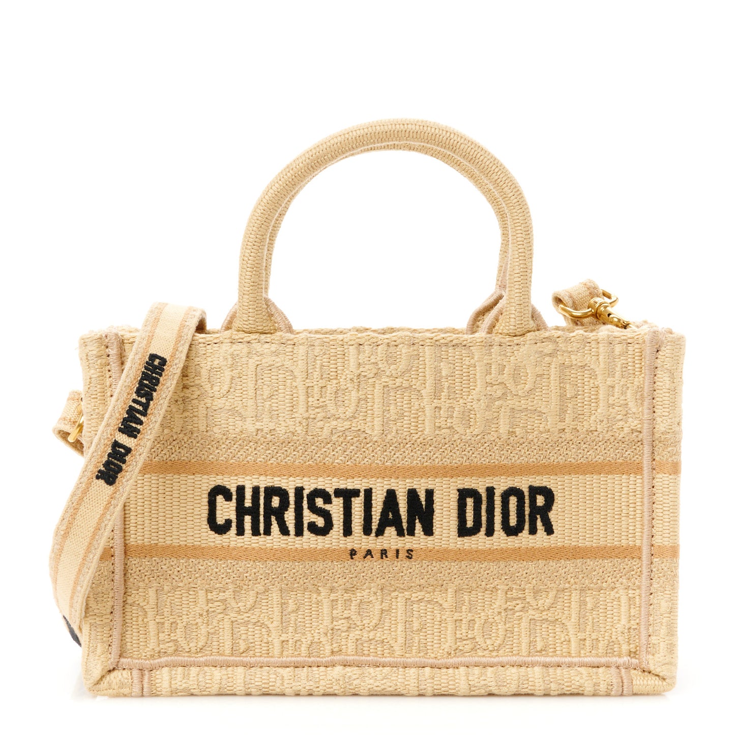Raffia Oblique Mini Toile De Jouy Book Tote With Strap Beige