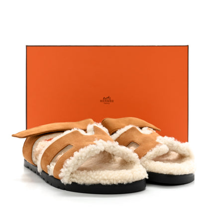 Hermes Suede Goatskin Woolskin Womens Chypre Sandals 38 Naturel Ecru 11 of 11