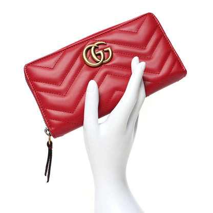 Gucci Calfskin Matelasse GG Marmont Zip Around Wallet Hibiscus Red 2 of 12