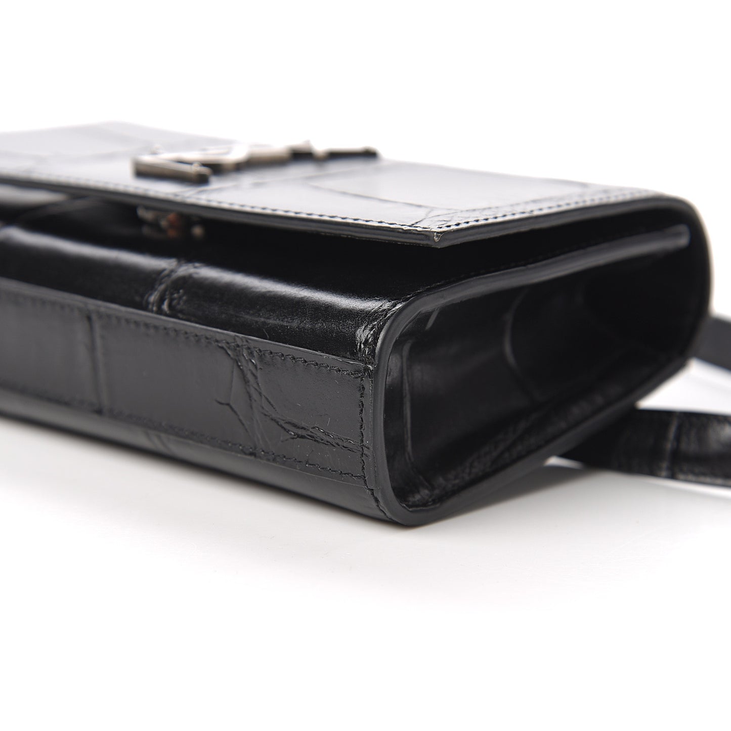 Calfskin Crocodile Embossed Monogram Kate Belt Bag Black