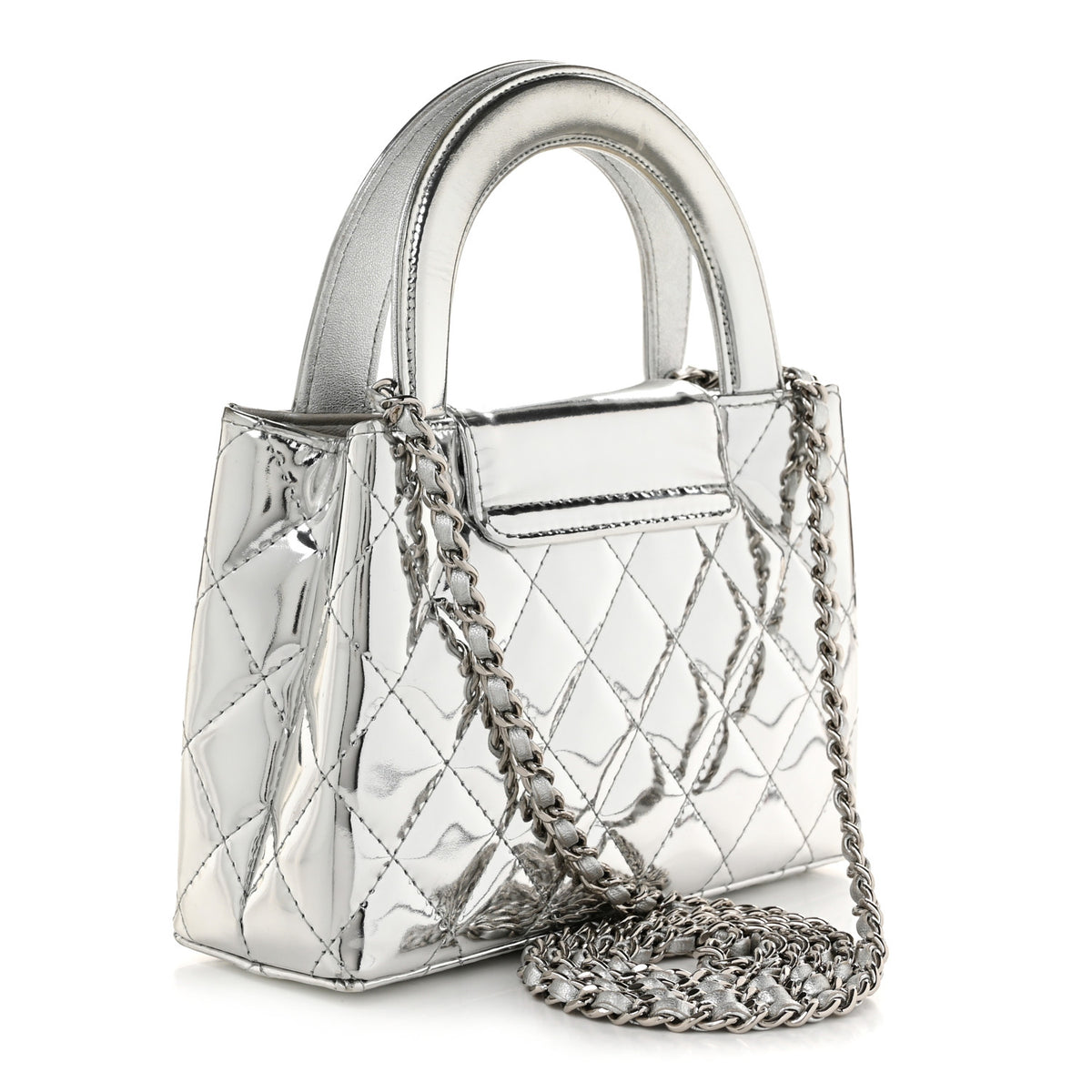 Chanel Mirror Calfskin Metallic Calfskin Quilted Nano Kelly Shopper Silvery 3 of 11