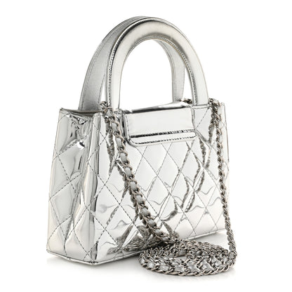 Chanel Mirror Calfskin Metallic Calfskin Quilted Nano Kelly Shopper Silvery 3 of 11