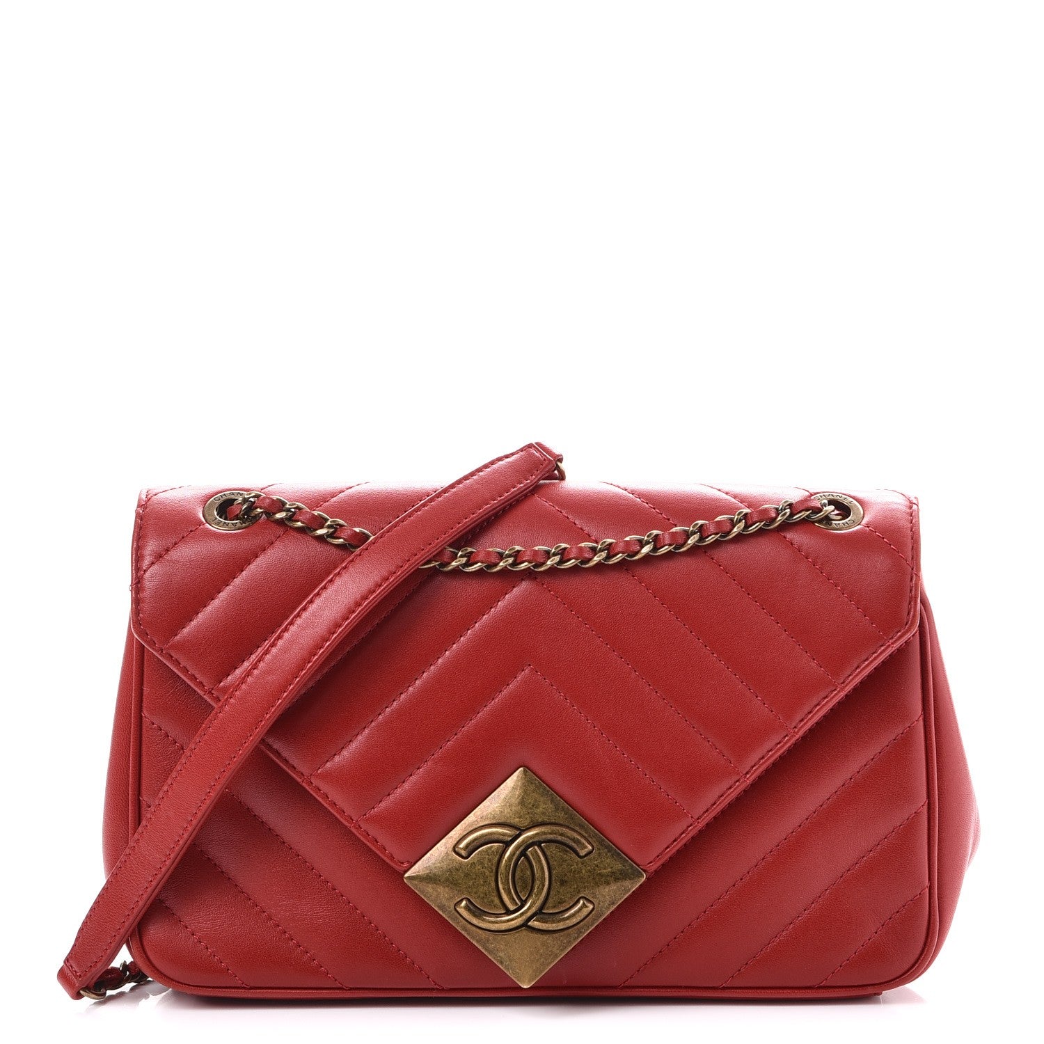 Chanel Lambskin Chevron Quilted Small Pyramid CC Flap Red 1 of 8