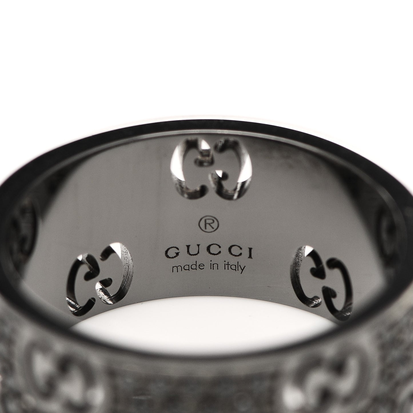 18K White Gold Black Diamond Wide Icon Stardust Band Ring 54 7
